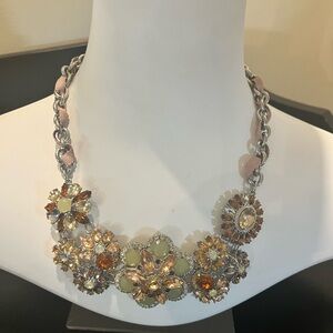 Talbots Floral Crystal Statement Necklace Champagne Amber Rhinestone Bib